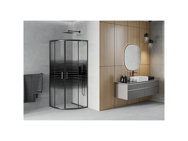 Mexen Rio halve cirkel douchecabine 80 x 80 cm, zwarte strepen, zwart - 863-080-080-70-20