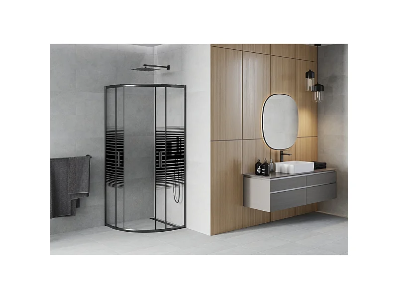 Mexen Rio halve cirkel douchecabine 80 x 80 cm, zwarte strepen, zwart - 863-080-080-70-20
