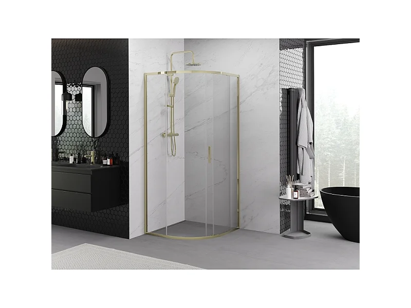 Mexen Exo cabine de douche semi-circulaire coulissante 70 x 70 cm, transparent, doré - 8131-070-070-50-00