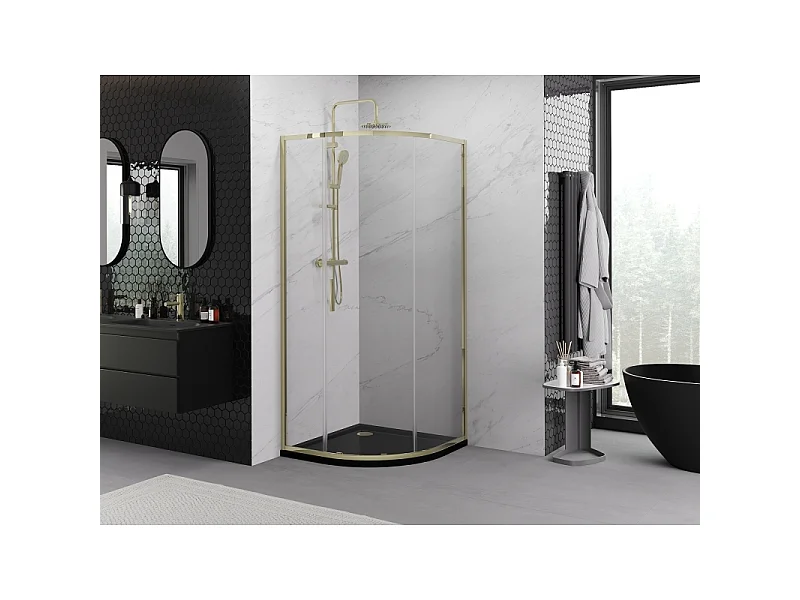 Mexen Exo cabine de douche semi-circulaire coulissante 70 x 70 cm, transparent, doré - 8131-070-070-50-00