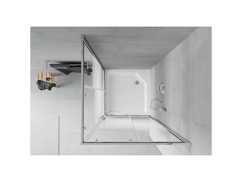 Mexen Rio kvadratisk brusekabine 90 x 90 cm, hvide striber, krom + brusebad, hvid - 860-090-090-01-20-4510