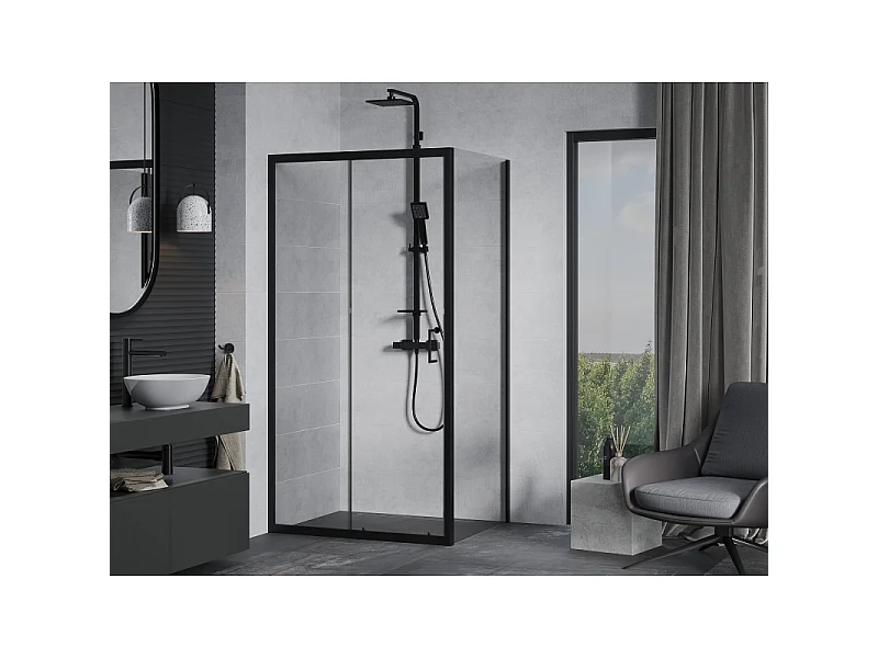 Mexen Apia kabina prysznicowa rozsuwana 100 x 80 cm, transparent, czarna - 840-100-080-70-00