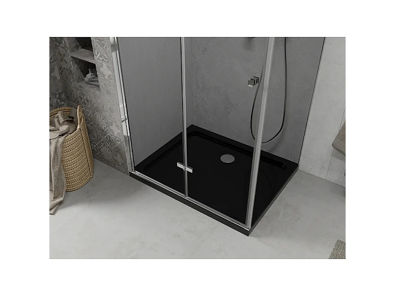 Mexen Lima sammenfoldelig brusekabine 80 x 100 cm, grafit, krom + Flat brusekar, sort - 856-080-100-01-40-4070