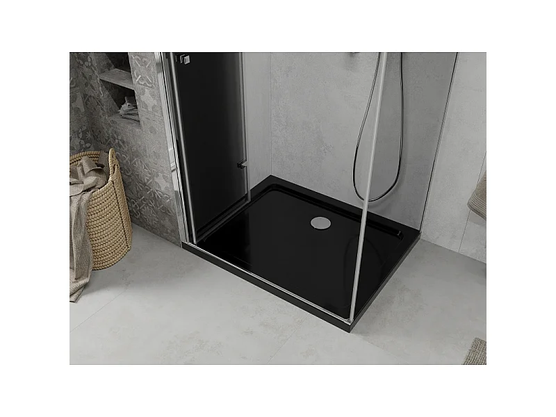 Mexen Lima sammenfoldelig brusekabine 80 x 100 cm, grafit, krom + Flat brusekar, sort - 856-080-100-01-40-4070
