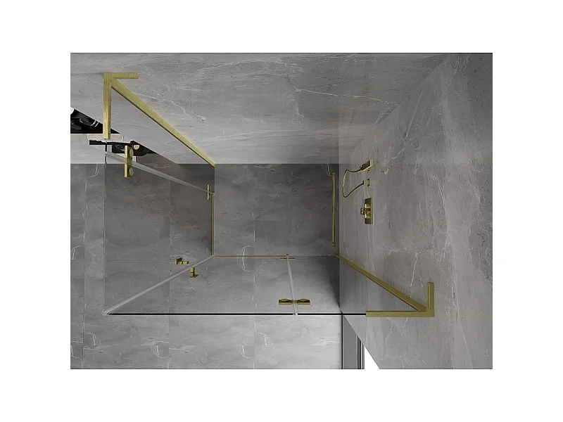 Mexen Mist-H L Duo brusekabine, hængslet dør højre 85 x 110 cm, transparent, børstet guld - 8A5L-085L-110P-55-00