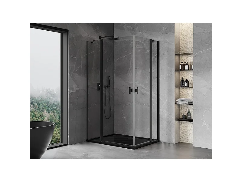 Mexen Mist Duo douchecabine scharnierend 115 x 85 cm, transparant, zwart - 8A4-115-085-70-00