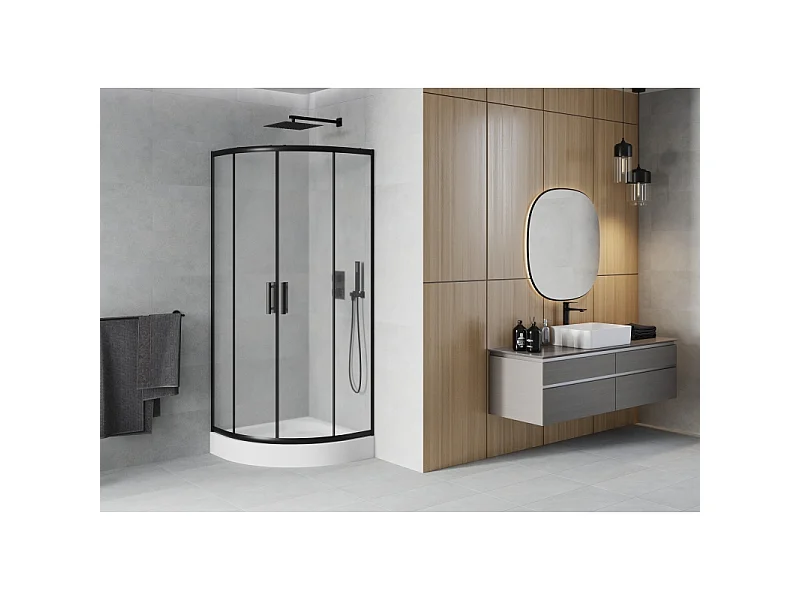 Mexen Rio halfronde douchecabine 70 x 70 cm, matglas, zwart + douchebak, wit - 863-070-070-70-30-4710