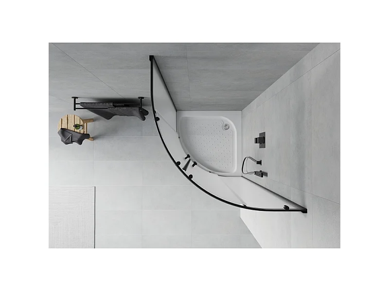 Mexen Rio halfronde douchecabine 70 x 70 cm, matglas, zwart + douchebak, wit - 863-070-070-70-30-4710