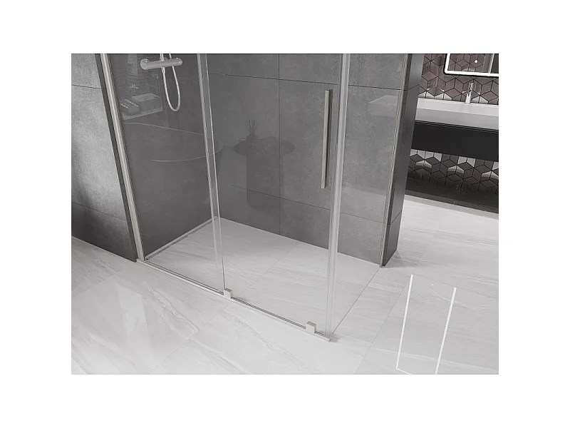 Mexen Velar Schiebeduschkabine 150 x 85 cm, transparent, gebürsteter Nickel - 871-150-085-01-97