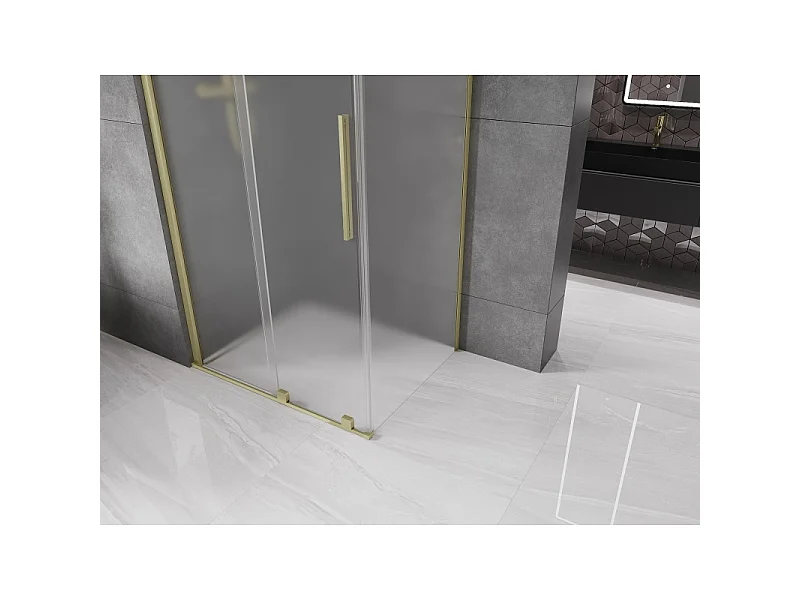 Mexen Velar schuifdouche 140 x 90 cm, matglas, geborsteld goud - 871-140-090-31-55