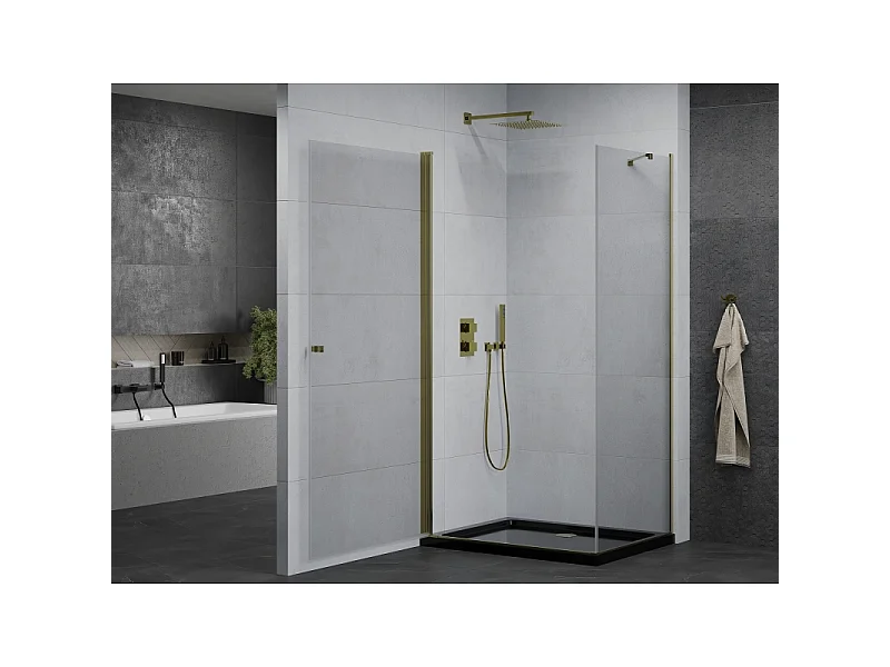 Mexen Pretoria 80 x 100 cm svingbar brusekabine, transparent, guld + Flat brusekar, sort - 852-080-100-50-00-4070G