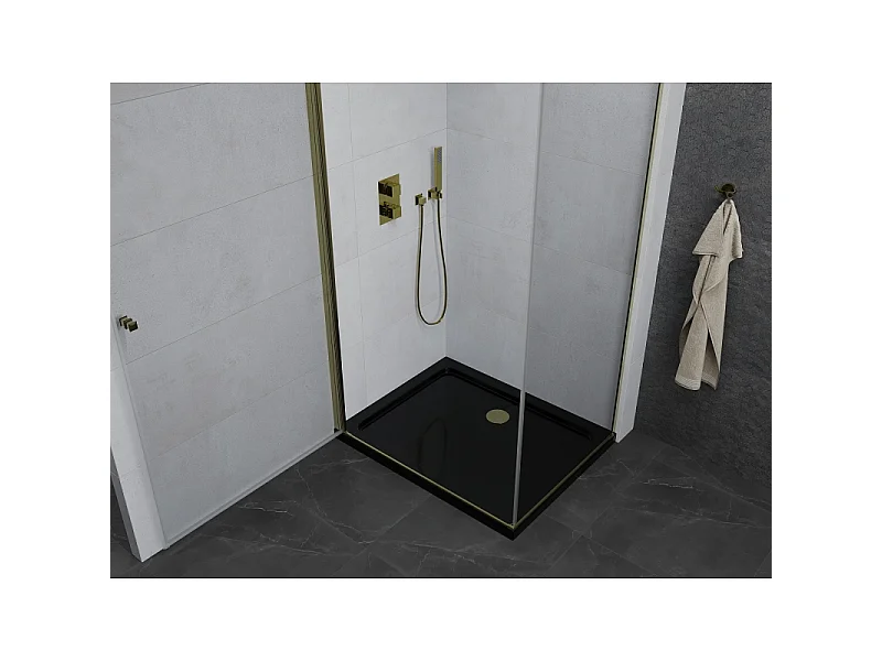 Mexen Pretoria 80 x 100 cm svingbar brusekabine, transparent, guld + Flat brusekar, sort - 852-080-100-50-00-4070G