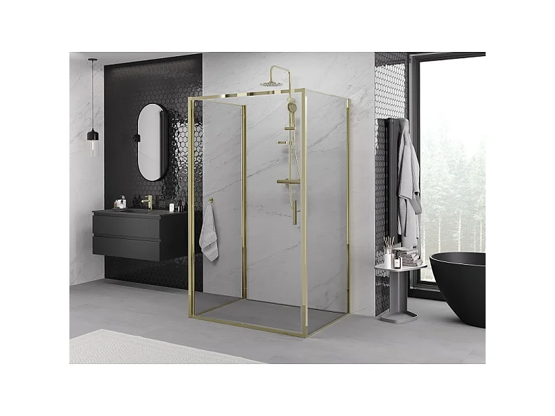 Mexen Exo-3S kabina prysznicowa 3-ścienna uchylna 85 x 80 cm, transparent, złota - 817-085-080-50-00-3S