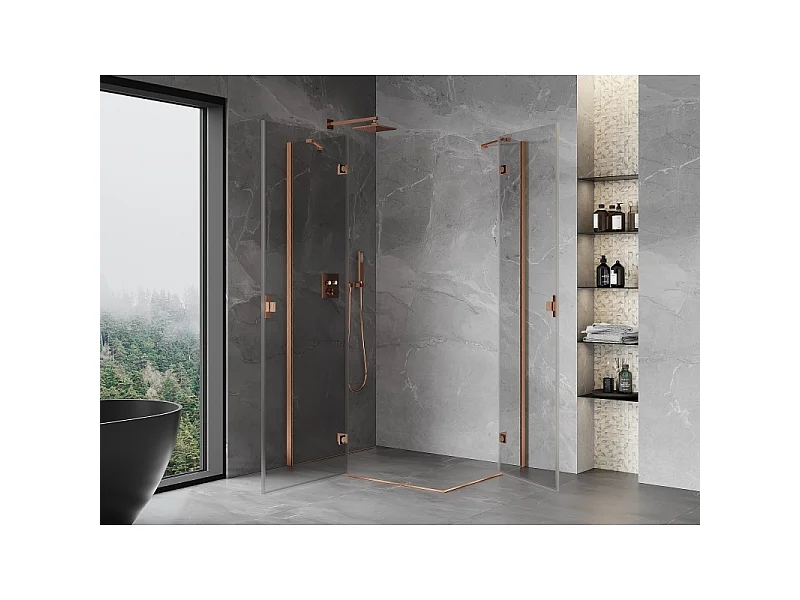 Mexen Mist-H Duo douchecabine scharnierend links 115 x 110 cm, transparant, geborsteld koper - 8A5-115L-110P-65-00