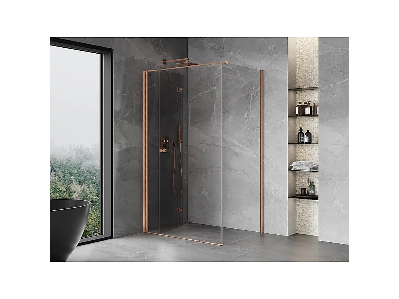 Mexen Mist-F foldbar brusekabine venstre 120 x 85 cm, transparent, børstet kobber - 8A6T-120-085-65-00-L
