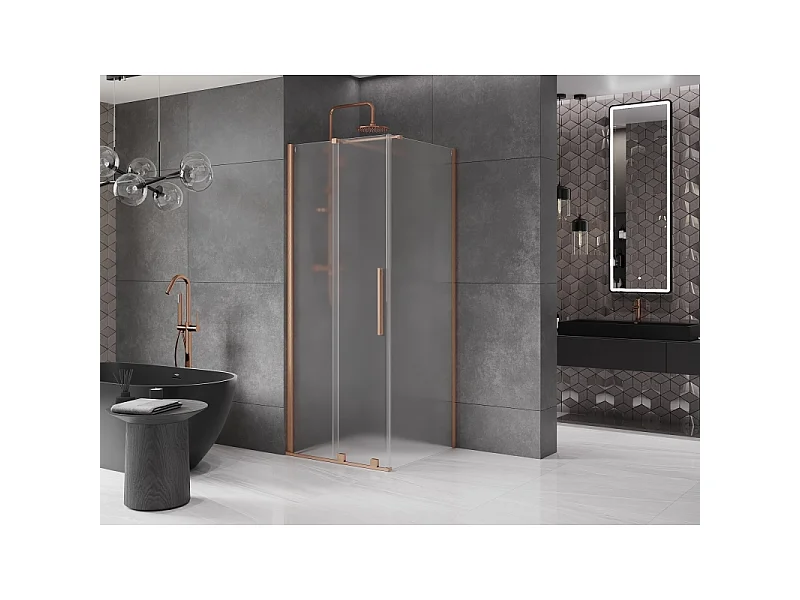 Mexen Velar verschuifbare douchecabine 90 x 90 cm, ijs, geborsteld koper - 871-090-090-31-65