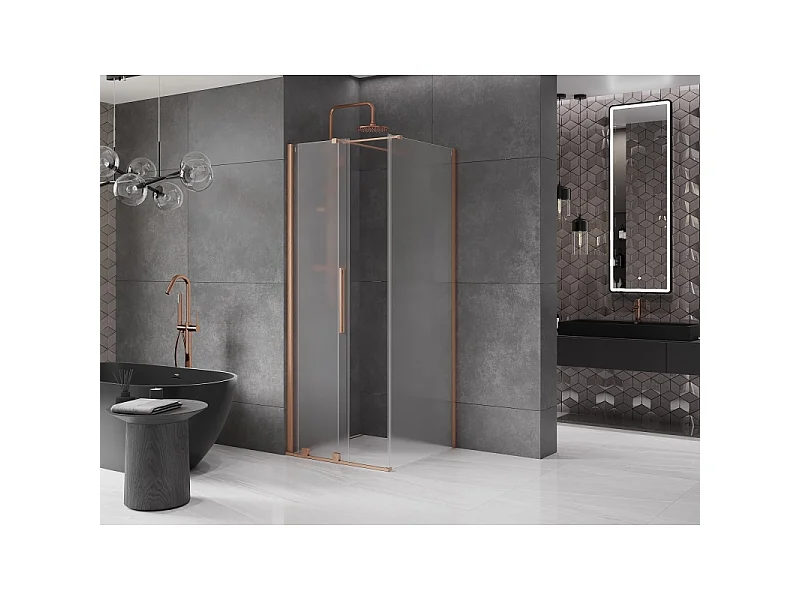 Mexen Velar verschuifbare douchecabine 90 x 90 cm, ijs, geborsteld koper - 871-090-090-31-65