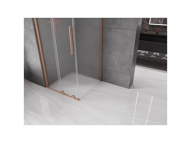 Mexen Velar verschuifbare douchecabine 90 x 90 cm, ijs, geborsteld koper - 871-090-090-31-65