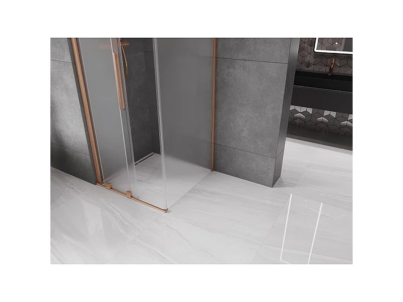 Mexen Velar verschuifbare douchecabine 90 x 90 cm, ijs, geborsteld koper - 871-090-090-31-65