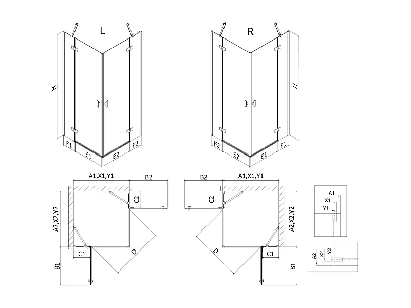 Mexen Mist-H Duo brusekabine, svingdør venstre 120 x 115 cm, transparent, guld - 8A5-120L-115P-50-00