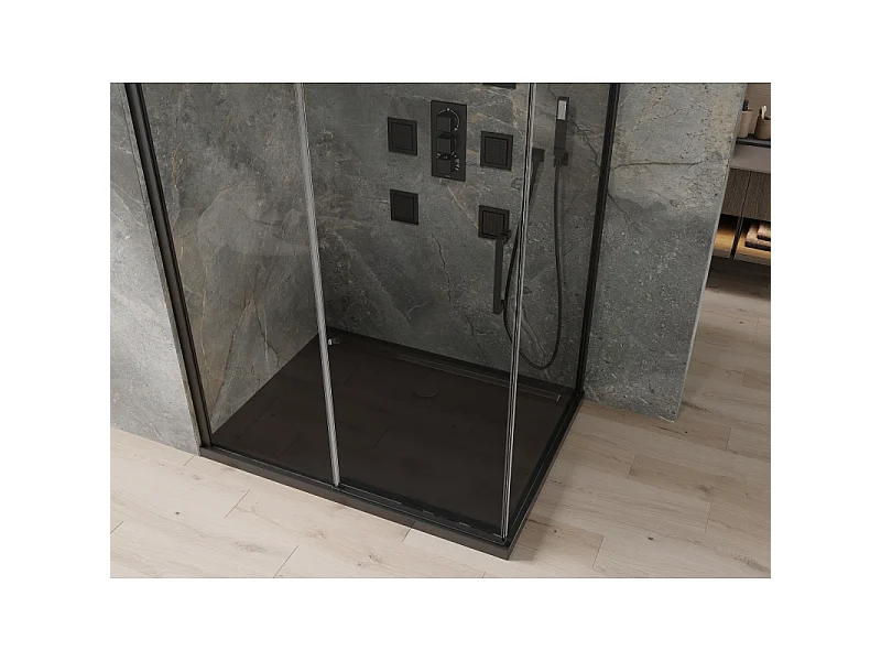 Mexen Omega schuifbare douchecabine 120 x 90 cm, transparant, zwart + Flat douchebak, zwart - 825-120-090-70-00-4070B
