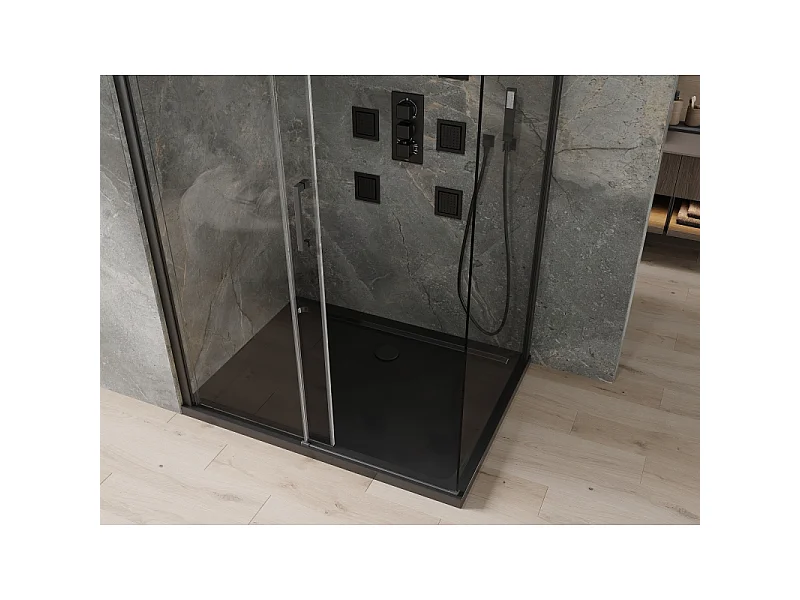 Mexen Omega schuifbare douchecabine 120 x 90 cm, transparant, zwart + Flat douchebak, zwart - 825-120-090-70-00-4070B