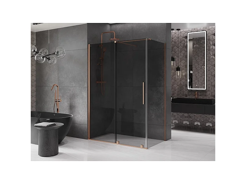 Mexen Velar Schiebeduschkabine 150 x 85 cm, Graphit, gebürstetes Kupfer - 871-150-085-41-65