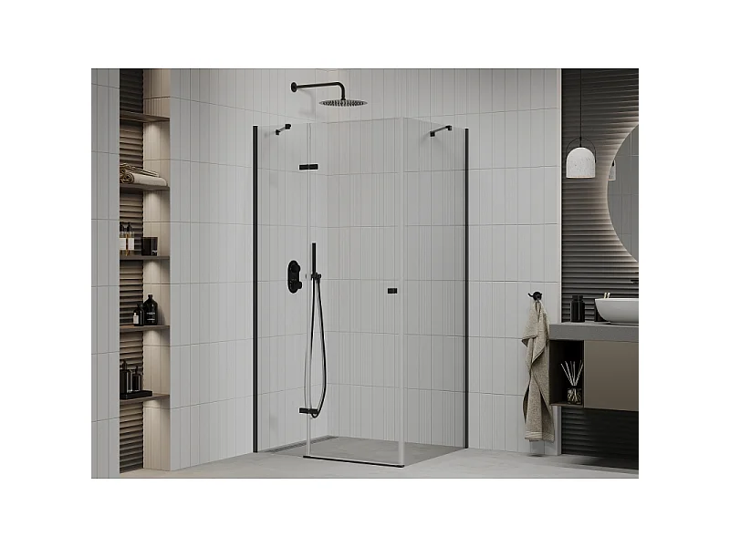 Mexen Roma cabina doccia angolare 90 x 80 cm, trasparente, nera - 854-090-080-70-00