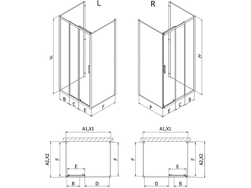Mexen Exo-3S kabina prysznicowa 3-ścienna rozsuwana 85 x 85 cm, transparent, czarna - 8153-085-085-70-00-3S