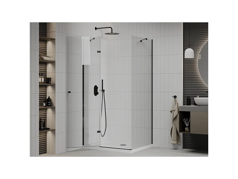 Mexen Roma draaideur douchecabine 120 x 90 cm, transparant, zwart + Flat douchebak, wit - 854-120-090-70-00-4010B