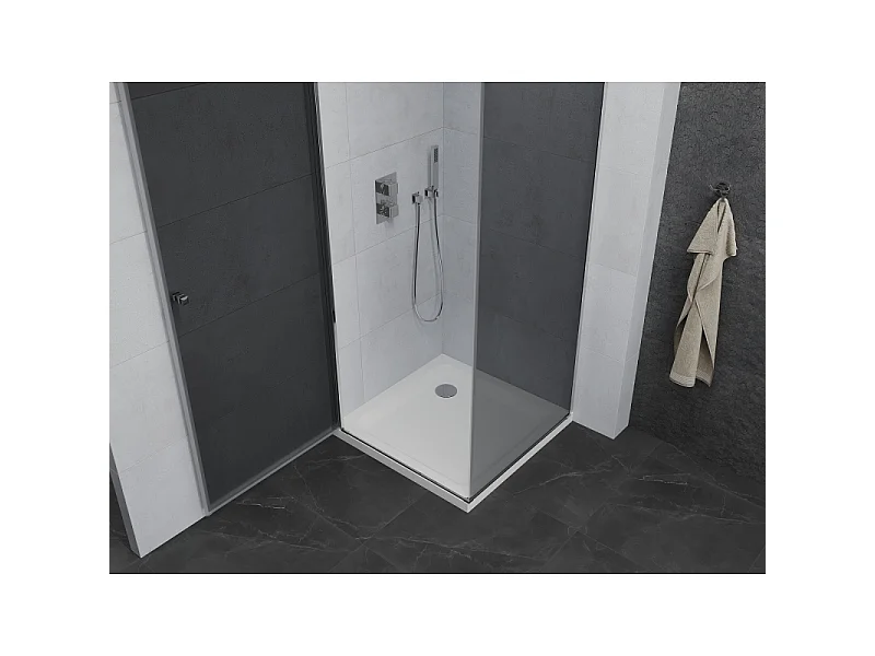 Mexen Pretoria cabine de douche pivotante 90 x 90 cm, graphite, chrome + receveur plat - 852-090-090-01-40-4010