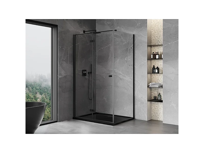 Mexen Mist-F T Left Folding Shower Enclosure 110 x 70 cm, Transparent, Black - 8A6T-110-070-70-00-L