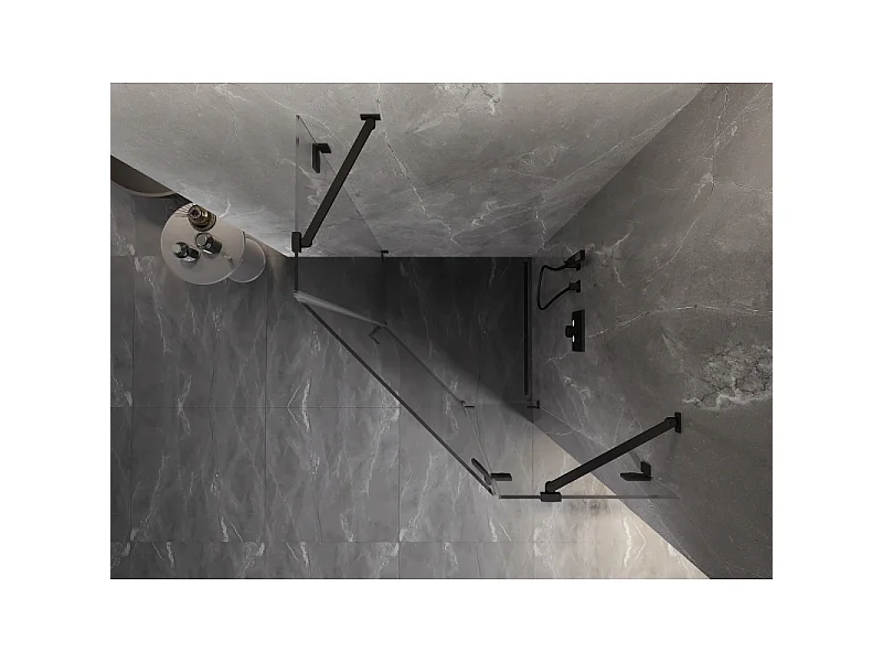 Mexen Lunar femkantet brusekabine, svingbar højre 80 x 80 cm, transparent, sort - 831-080P-080L-70-00-P