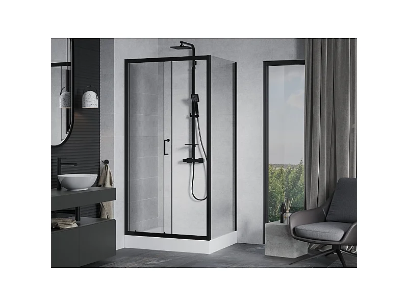 Mexen Apia skydedør brusekabine 120 x 90 cm, transparent, sort + Rio brusekar - 840-120-090-70-00-4510