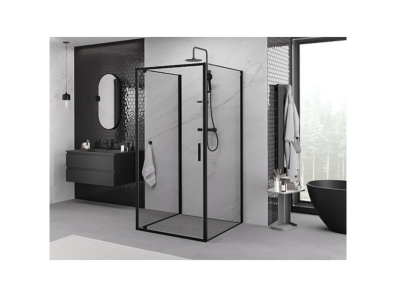 Mexen Exo-3S kabina prysznicowa 3-ścienna uchylna 80 x 80 cm, transparent, czarna - 8181-080-080-70-00-3S