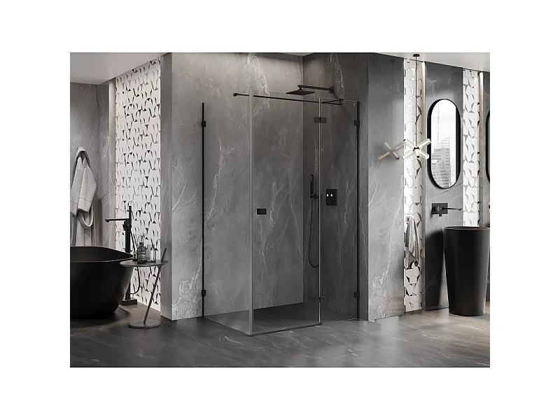 Mexen Lunar T rechts openende douchecabine 90 x 110 cm, transparant, zwart - 834T-090-110-70-00-P