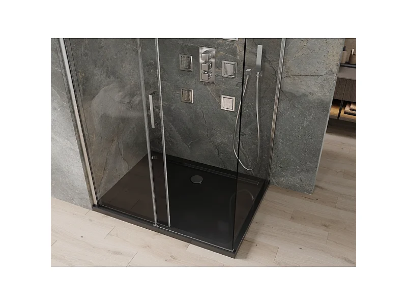 Mexen Omega cabine de douche coulissante 100 x 90 cm, transparent, chrome + receveur Flat, noir - 825-100-090-01-00-4070