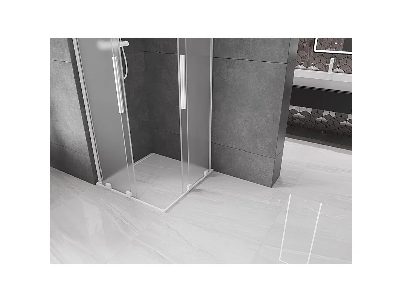 Mexen Velar L Dvojna drsna tuš kabina 80 x 80 cm, mat, bela - 871-080-080-02-33-20