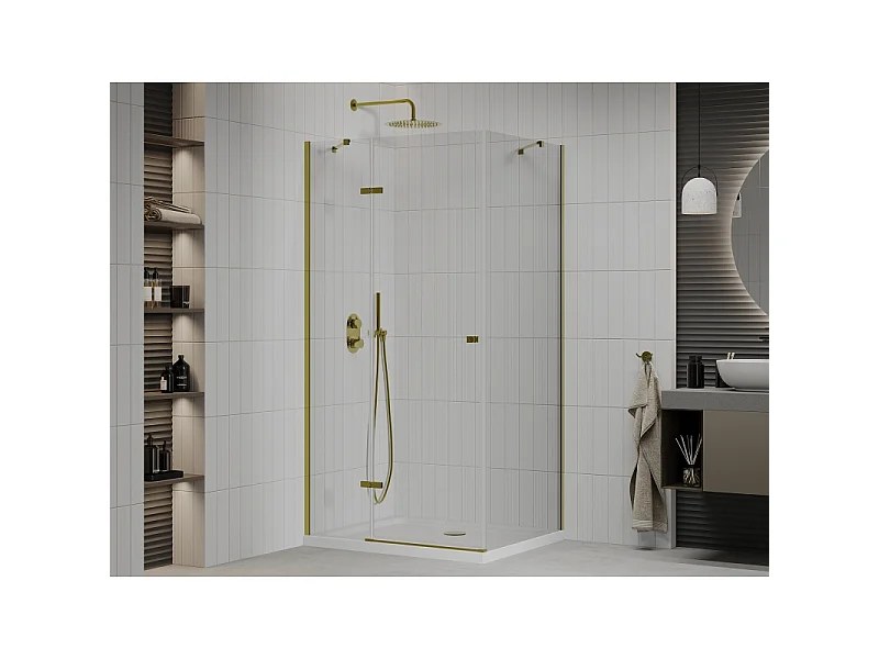 Mexen Roma cabine de douche pivotante 70 x 90 cm, transparente, or + receveur plat - 854-070-090-50-00-4010