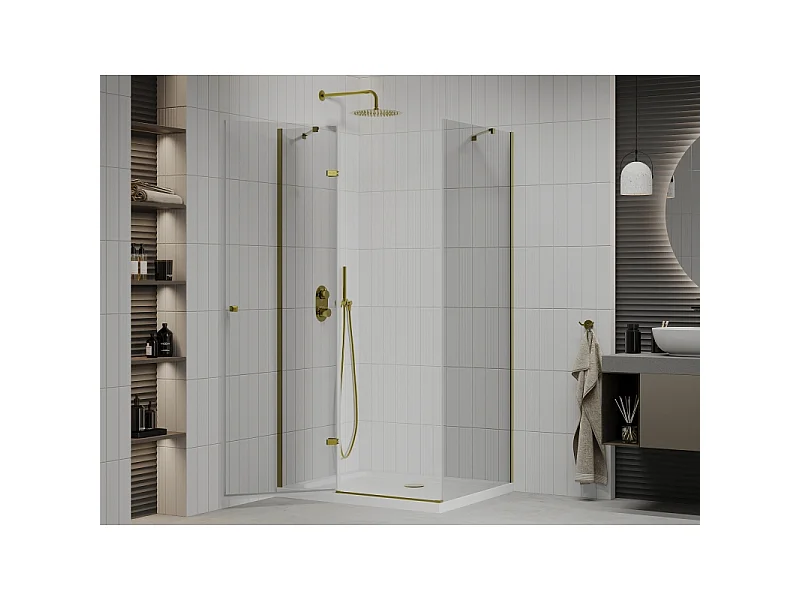 Mexen Roma cabine de douche pivotante 70 x 90 cm, transparente, or + receveur plat - 854-070-090-50-00-4010