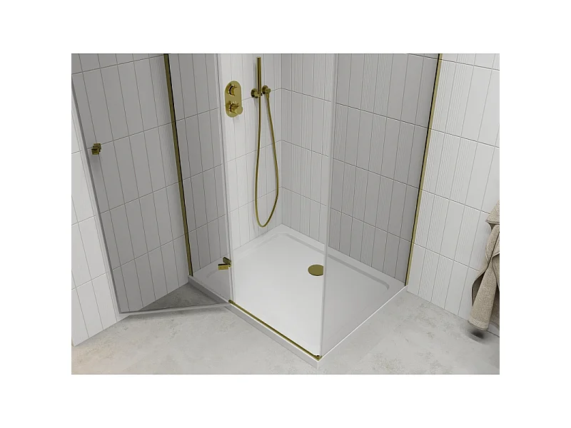 Mexen Roma cabine de douche pivotante 70 x 90 cm, transparente, or + receveur plat - 854-070-090-50-00-4010