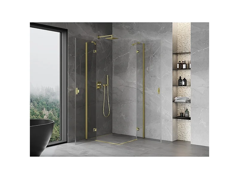 Mexen Mist-H Duo pršna kabina z nihajnimi vrati 95 x 95 cm, prozorna, brušeno zlato - 8A5-095L-095P-55-00