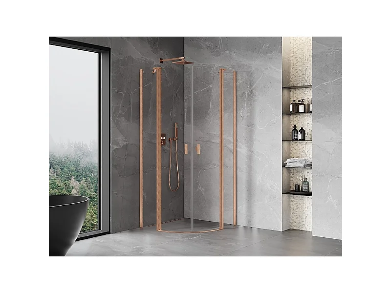 Mexen Mist cabine de douche semi-circulaire pivotante 100 x 100 cm, transparent, cuivre brossé - 8A32-100-100-65-00