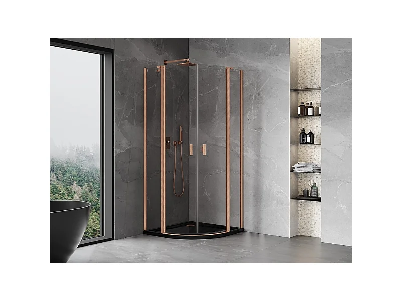 Mexen Mist cabine de douche semi-circulaire pivotante 100 x 100 cm, transparent, cuivre brossé - 8A32-100-100-65-00