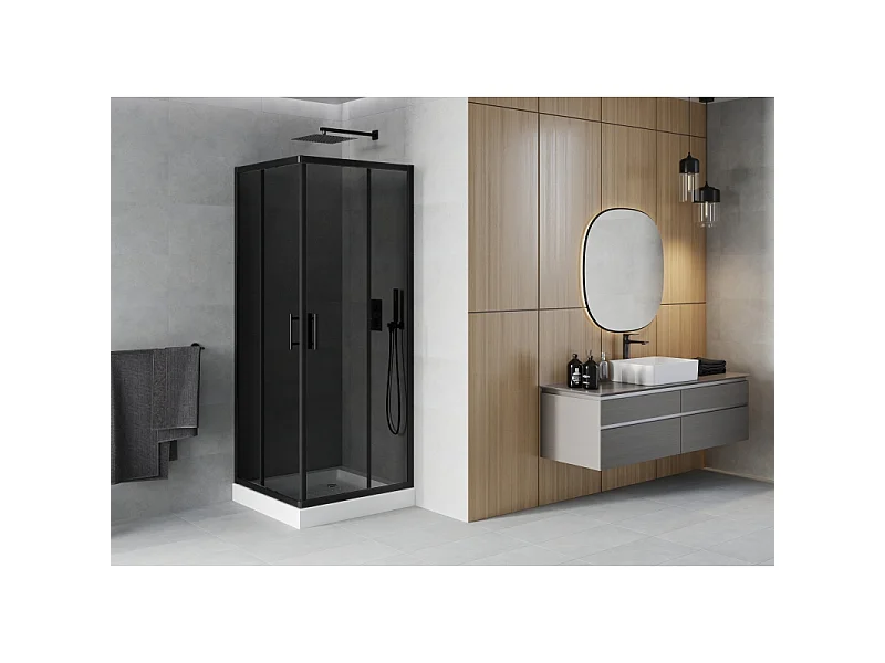 Mexen Rio vierkante douchecabine 70 x 70 cm, grafiet, zwart + douchebak, wit - 860-070-070-70-40-4510