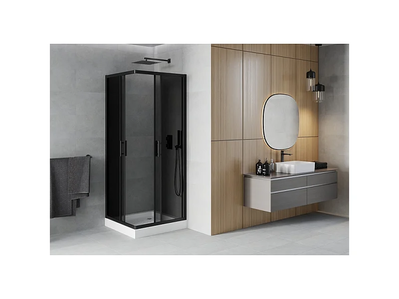 Mexen Rio vierkante douchecabine 70 x 70 cm, grafiet, zwart + douchebak, wit - 860-070-070-70-40-4510