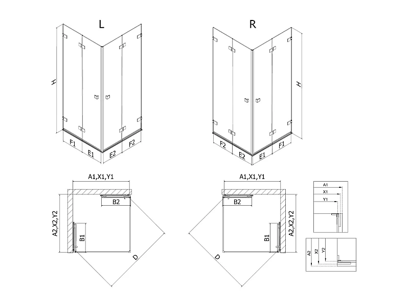 Mexen Lunar-F Duo faltbare Duschkabine 95 x 80 cm, transparent, gebürstetes Gold - 836-095L-080P-55-00