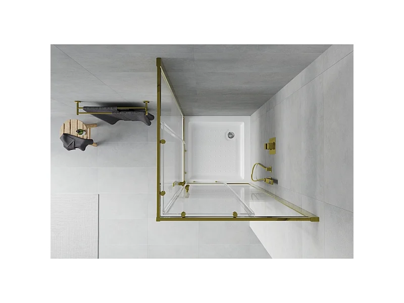 Mexen Rio kvadratisk brusekabine 80 x 80 cm, hvide striber, guld + brusekar, hvid - 860-080-080-50-20-4510