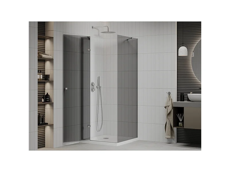 Mexen Roma cabine de douche battante 100 x 100 cm, graphite, chrome + receveur Flat, blanc - 854-100-100-01-40-4010