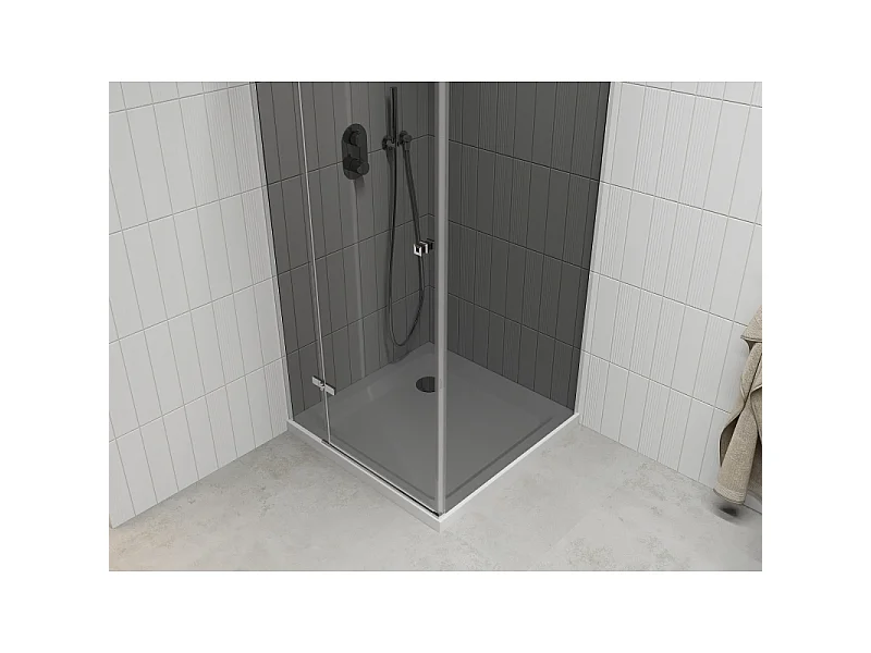 Mexen Roma cabine de douche battante 100 x 100 cm, graphite, chrome + receveur Flat, blanc - 854-100-100-01-40-4010